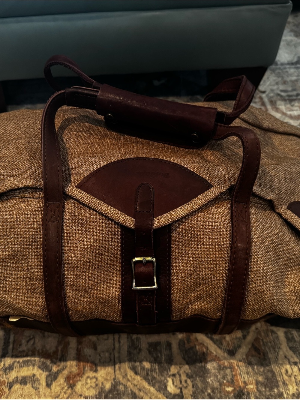Large Remington Brown tweed Canvas and Dark Brown Leather Duffel Bag